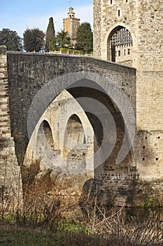 Medieval village of Besalu. Stone bridge. Garrotxa. Girona, Catalonia. Spain