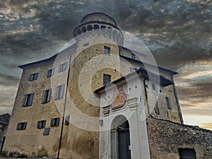 Medieval village of Borgo Adorno castle, Piedmont, Italy photo