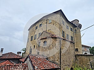 Medieval village of Borgo Adorno castle, Piedmont, Italy photo