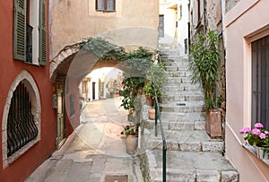 Medieval village in Roquebrune-Cap-Martin, Provence-Alpes-Cote d`Azur, France. Cote d`Azur of French Riviera