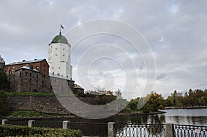 The medieval Vyborg castle with Olaf tower in Leningrad region Russia