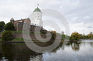 The medieval Vyborg castle with Olaf tower in Leningrad region Russia