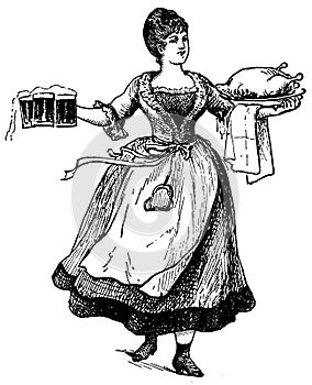 Medieval waitress I Antique Food Illustrations