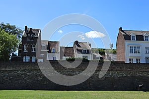 Medieval wall and houses behind, in Maastricht, Netherlands