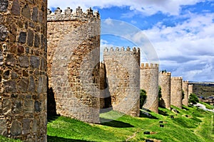 Medieval wall and towers surrounding Avila, Spain