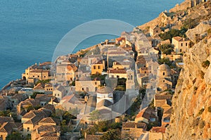 Medieval walled town of Monemvasia, Greece photo