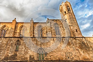 Medieval walls in Placa del Rei, Barcelona, Catalonia, Spain