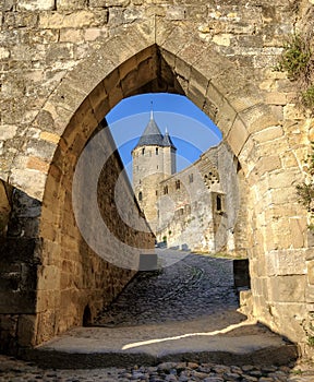 Medieval walls and towers of Carcassonne, Languedoc, France photo