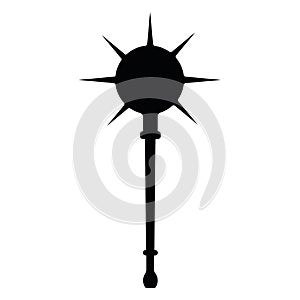 Medieval war type of weapon, concept icon mace club old cold weaponry black silhouette vector illustration, isolated on white.