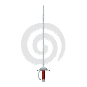 Medieval war type of weapon, concept icon rapier sword old cold weapon flat vector illustration, isolated on white. Cartoon