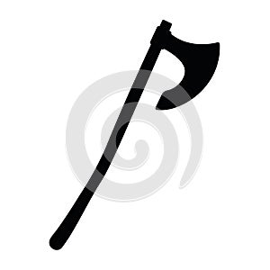 Medieval war type of weapon hatchet, concept icon axe old cold weaponry black silhouette vector illustration, isolated on white.