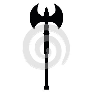 Medieval war type of weapon hatchet, concept icon axe old cold weaponry black silhouette vector illustration, isolated on white. photo