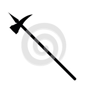 Medieval war type of weapon hatchet, concept icon axe old cold weaponry black silhouette vector illustration, isolated on white.