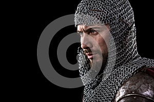 Medieval Warrior with chain mail armour and red Cloak