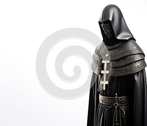 Medieval warrior templar in knight armor. White background, isolate. AI generated.