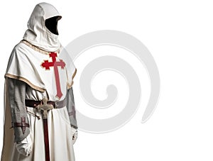 Medieval warrior templar in knight armor. White background, isolate. AI generated.