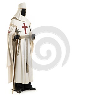 Medieval warrior templar in knight armor. White background, isolate. AI generated.