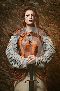 Medieval warrior woman with sword