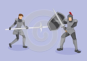 Medieval Warriors Fight Scene Vector Illustration