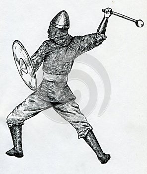 Medieval warriow with a club