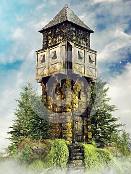 Medieval watchtower on a hill photo