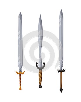 Medieval weapon collection. Ancient weaponry, war and heraldry concept. Illustration of melee weapon icons. World melee