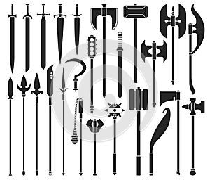 Medieval weapon isolated black set icon. Vector black set icon knight sword. Vector illustration medieval weapon on