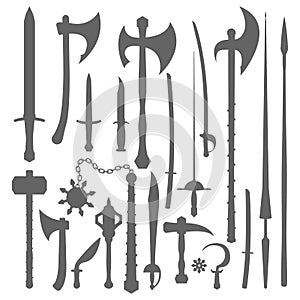 Medieval weapons silhouette set