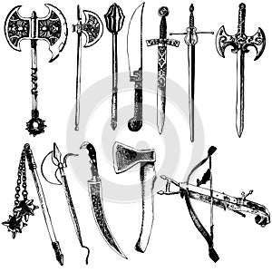 Medieval weapons vector set.