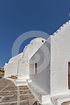 Medieval White orthodox church in Mykonos, Greece