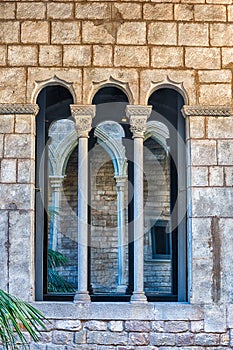 Medieval gothic window, La Ribera district of Barcelona, Catalonia, Spain photo