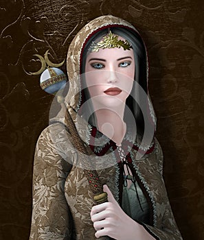 Medieval woman wearing a cloak