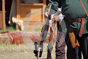 Medieval wooden crossbow in exibition