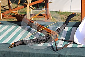Medieval wooden crossbow in exibition