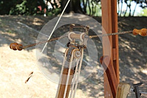 Medieval wooden crossbow in exibition