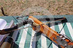 Medieval wooden crossbow in exibition