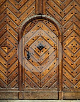 Medieval wooden door in castle