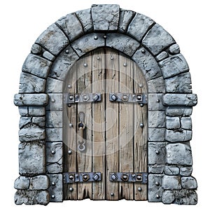 Medieval wooden door isolated on transparent background. 3d illustration.