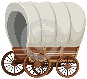 Medieval wooden wagon on white background