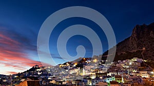 Medina of Chefchaouen at twilight, Northwestern Morocco