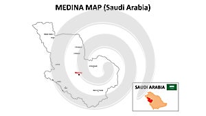 Medina Map. Medina Map of Saudi Arabia with white background and all states names