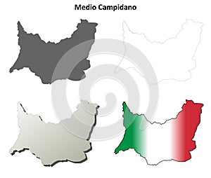 Medio Campidano blank detailed outline map set