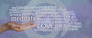 Meditate and reap the benefits word cloud