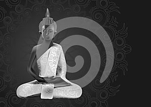 Meditating Buddha posture in silver and black colors