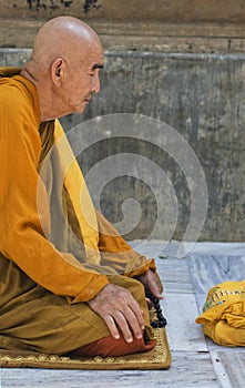 Meditating Buddhist Monk at Mahabodhi Temple, India