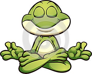 Meditating cartoon frog in lotus flower pose