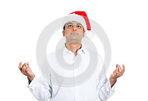 A meditating handsome xmas guy