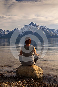 Meditating at Jackson Lake in Grand Teton National Park, Wyoming