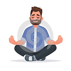 Meditating man over isolated background. Keep calm. Vector illustration photo