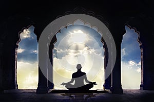 Meditating in old temple